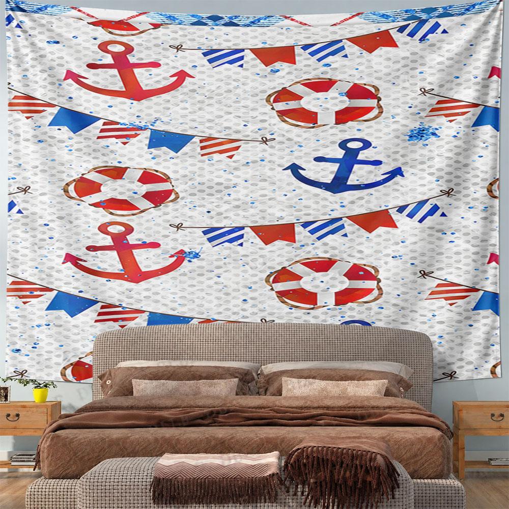 Nautical Anchor and Lifebuoy Pattern Pattern Wall Hanging Tapestry Decorative Tapestry Home Decor for Bedroom and Living Room