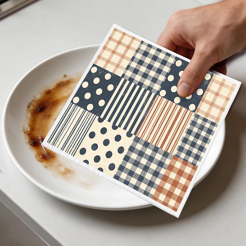6PCS Cleaning Dishcloths Reusable Kitchen Dish Towels Grid Stripe Pattern Dishcloth Absorbent Lint Free Cloth Washable Duster Rags Tea Towels