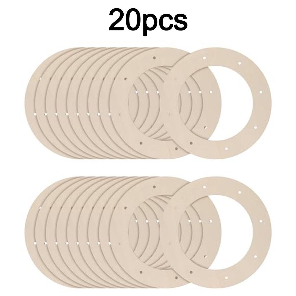 

20 Wooden Craft Wreath Frames with For Hanging Holes Round Wood Circles for Making Custom Wall Door and Event Decorations