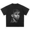 Front Soccer Athlete Head Portrait Handwritten Signature Print Unisex Drop Shoulder Loose Cotton Street Top For Adults Children