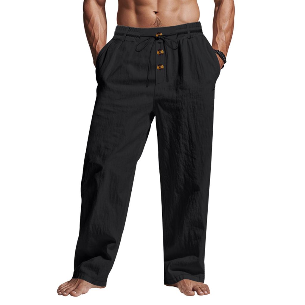 Men's Cotton-Linen Summer Straight-Leg -Color Casual Trousers