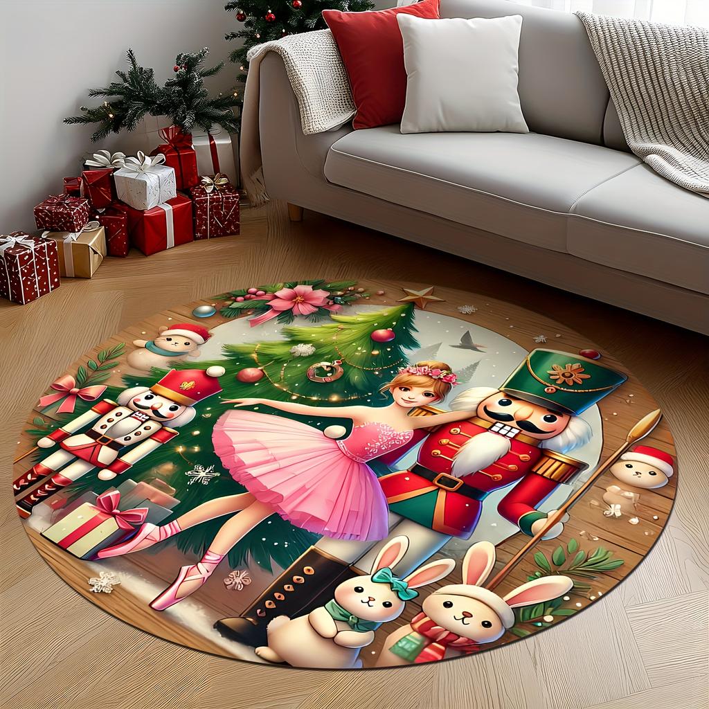 Nutcracker Ballerina Round Rug, Christmas Indoor Outdoor Mat for Entryway, Living Room, Bedroom Decor, Holiday Theme