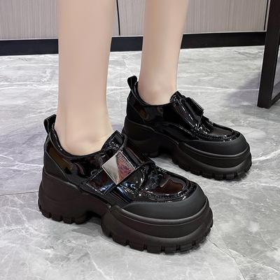 Women Black Platform Shoes Round Toe Fashion  Spring New Thick Heel Outdoors Solid Color Wear Resistant Female Shoes