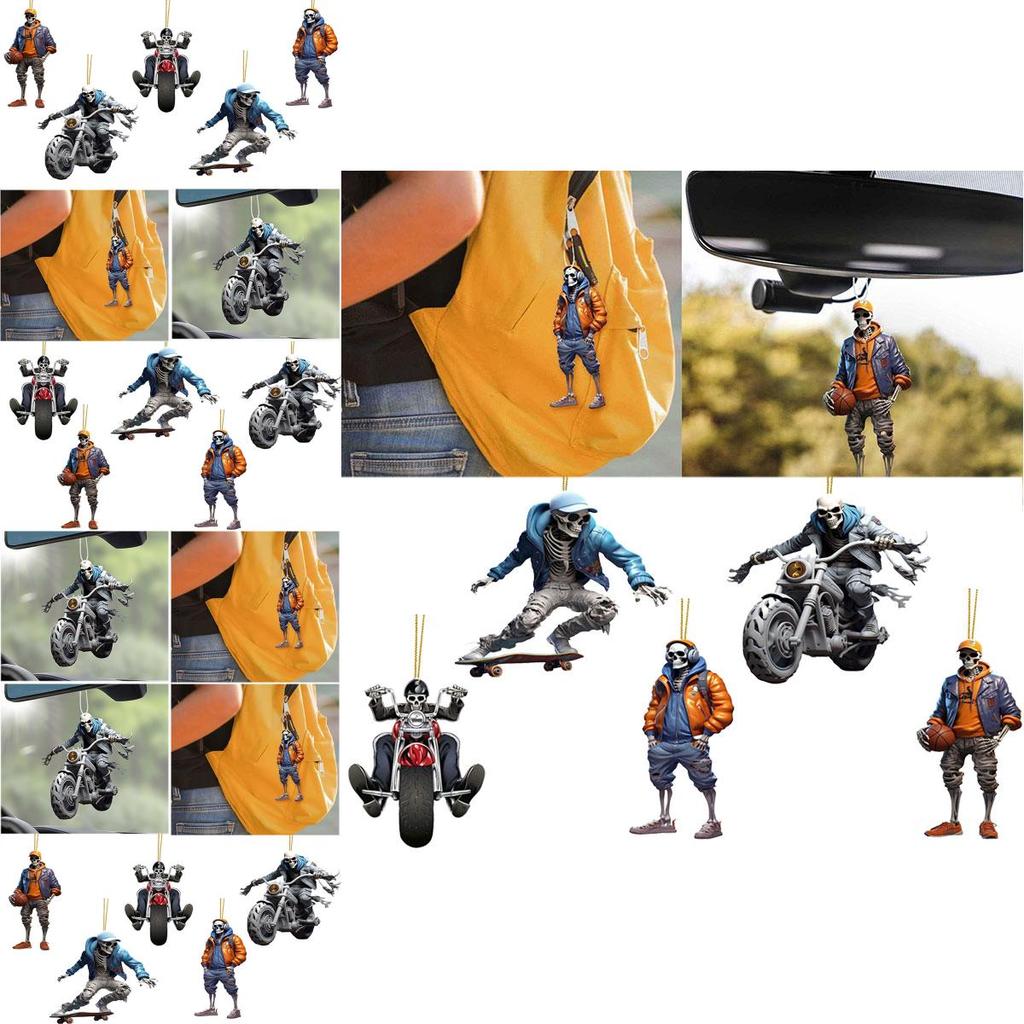 Cute Acrylic Halloween Skull Car Hanging Ornament Halloween Christmas Tree Decorations Festive Home Decor