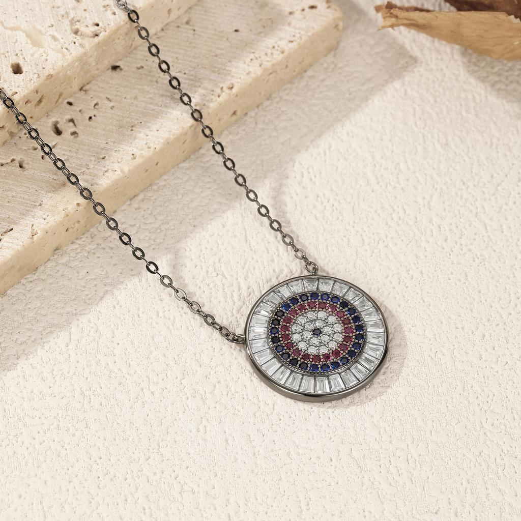 MODIAN 925 Silver Colorful Round CZ Pendant Necklace Black Stackable Link Chain Necklaces For Women Fine Jewelry