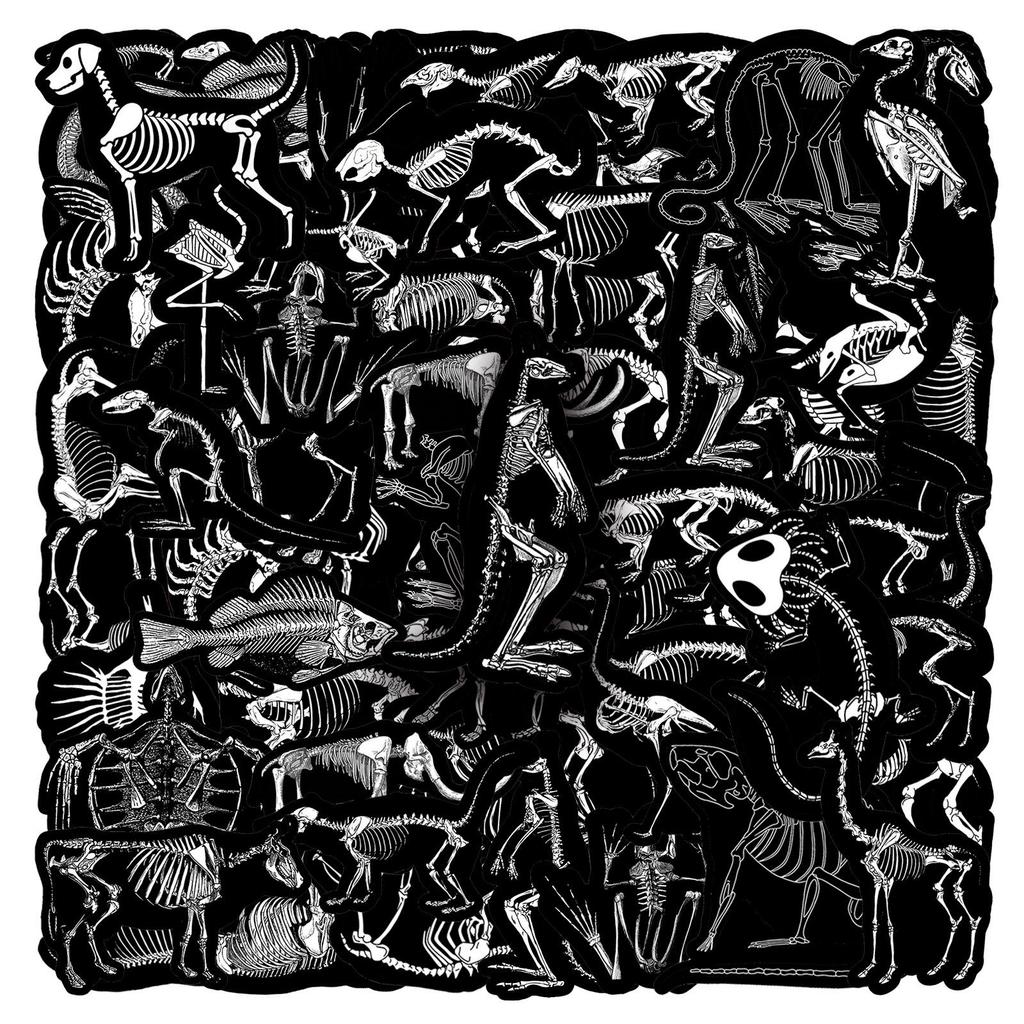 50 Animal Skeleton Graffiti Stickers - Creative Black Border Decorations for Phone Cases, Water Bottles, and Suitcases