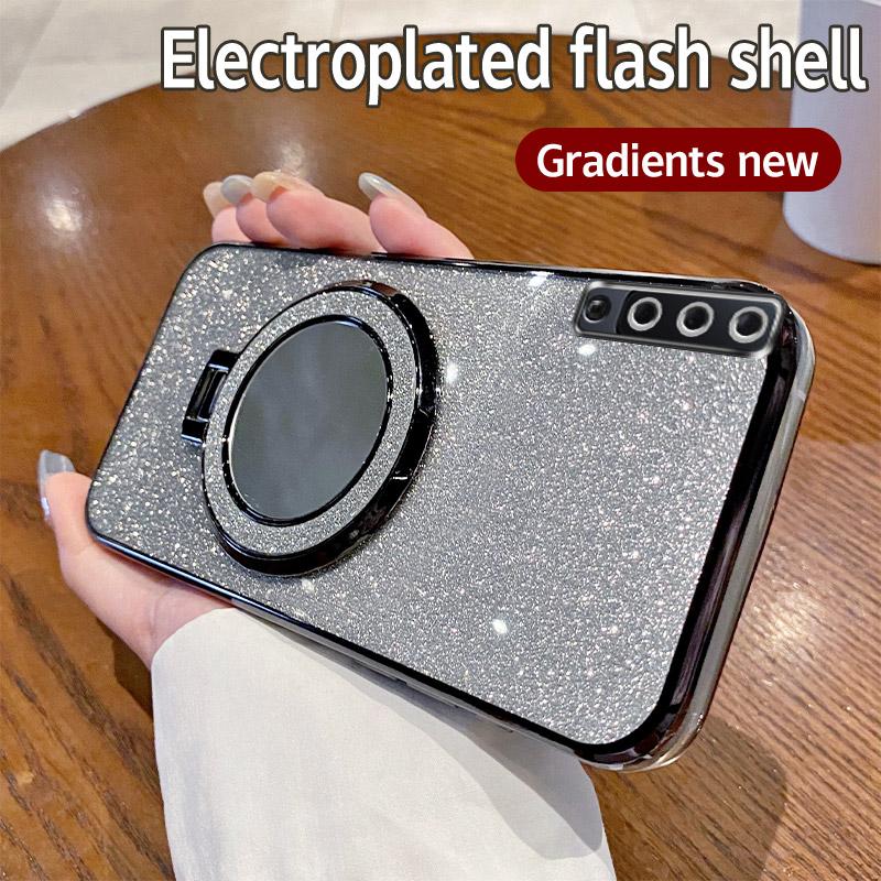 For Samsung Galaxy A7 2018 Mirror Luxury Glitter Magnetic Bracket Case for Samsung Galaxy A7 2018 Plating Soft Bumper Cover A750