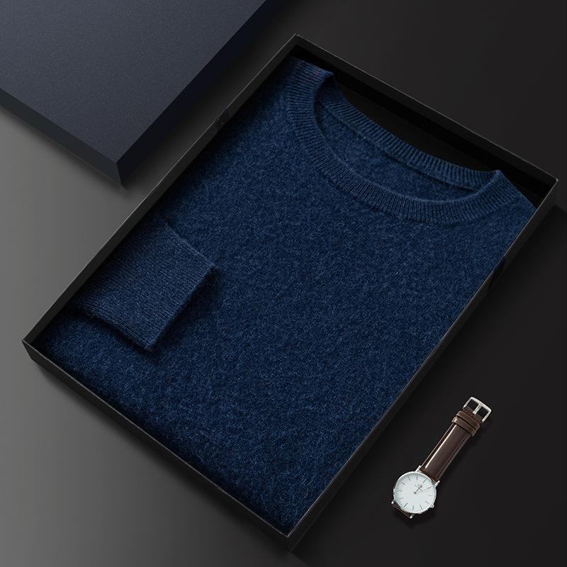 

2026 Crew Neck Cashmere Shirt Warm Knitted Bottom Sweater Fashion Versatile Sweater M темно-синий