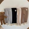 Autumn Winter Children's One-piece Velvet Bottoming Pants Boys Girls Baby Padded Warm Cartoon Elastic Foot Pants Pants