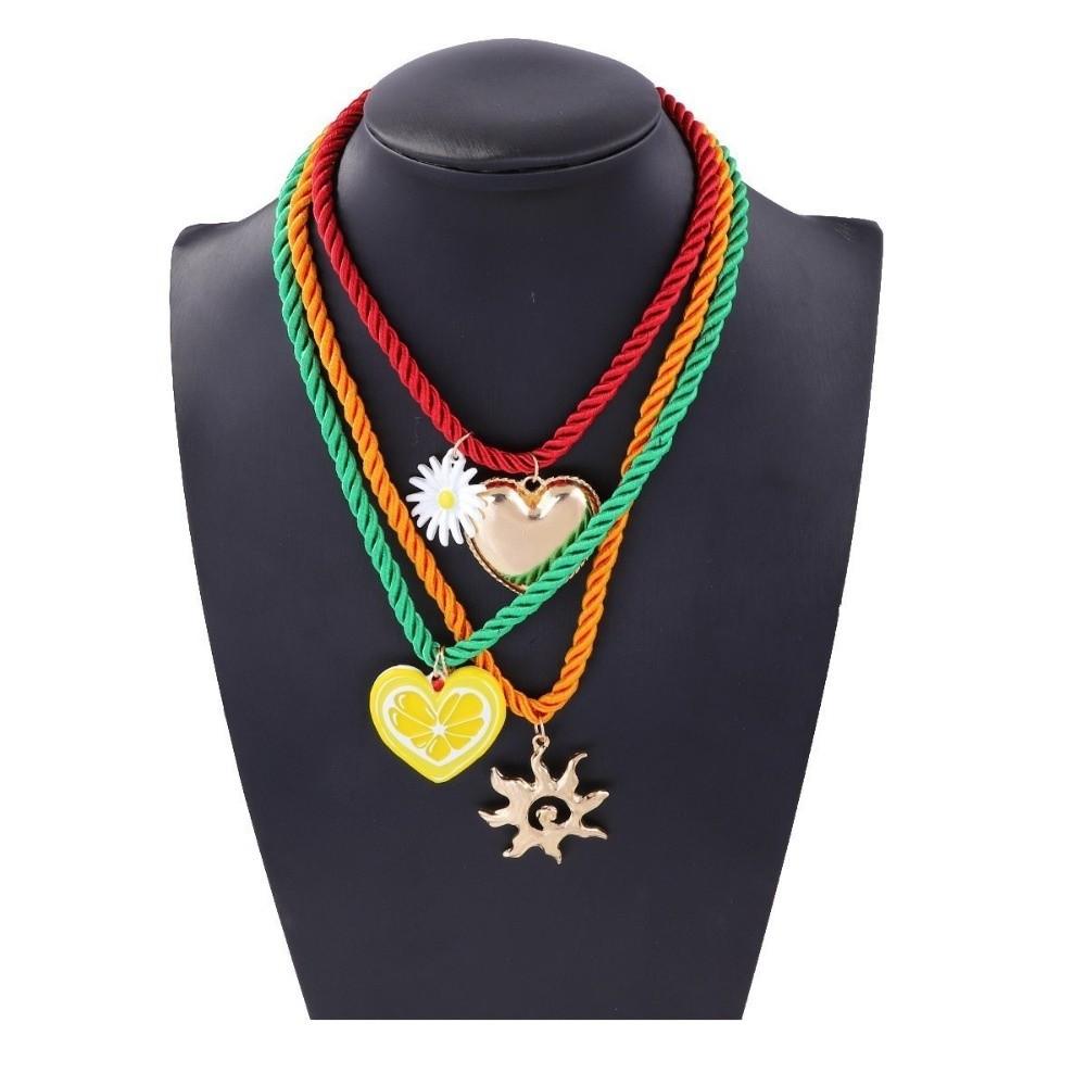 Ethnic Style Nylon Rope Necklace Necklace Set Dopamine Necklace Resin Flower Pendant Necklace  Gift