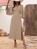 Women's Summer V-Neck Long Dress with Slit and Mid-Length Sleeves