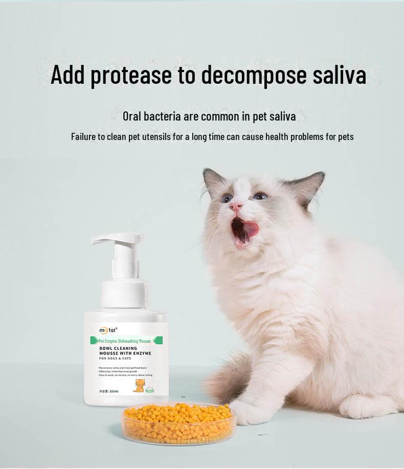 Haustier-Enzym-Protease Spülmousse - Schnelle ölauflösende Pflanzenformel für Haustiergeschirr