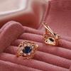 New Blue Natural Zircon Drop Earrings For Women Fashion  Rose Gold Color Hollow Crystal Flower Earrings Wedding Jewelry