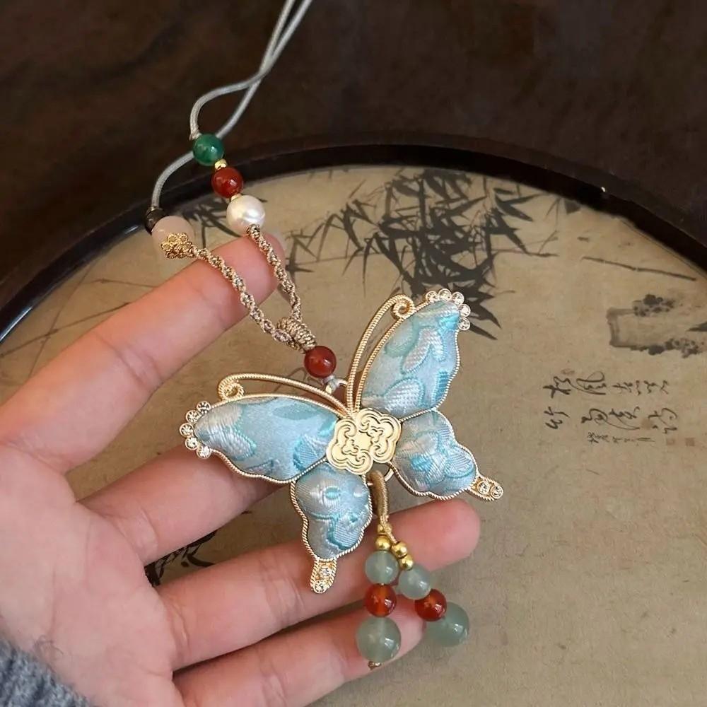 Butterfly Pendant Tassels Necklace Ethnic Style Embroidered Pendant Necklace  Ethnic Fashion