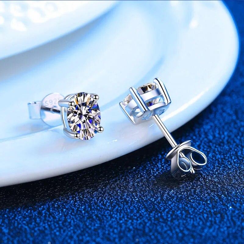 

Женские серьги-гвоздики с родиевым покрытием D, овальной огранки, муассанит, классические свадебные украшения, 100% серебро S925 0.5ct and 0.5ct