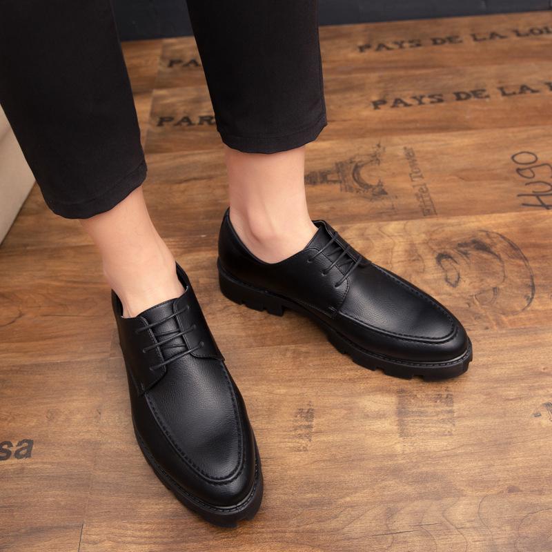 Men's All-Season Pointed Toe Leather Shoes - Korean/British Style, Casual Business Lace-up