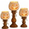 Vintage Distressed Pumpkin Tea Light Candle Holder Set Rustic Farmhouse Halloween Table Decor for Home Party Holiday Mantel