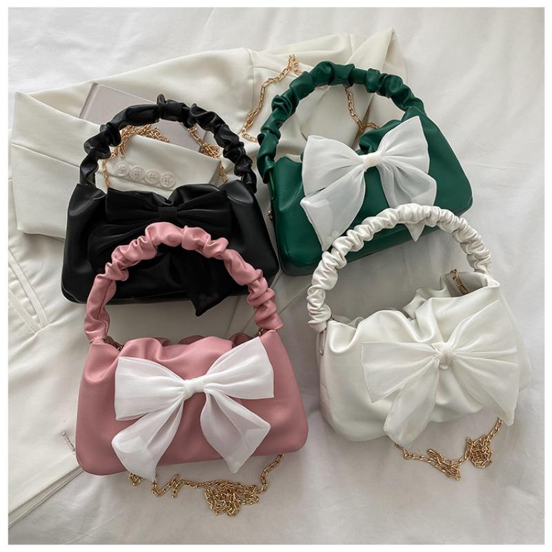 Fashion Bow Knot Small Shoulder Bag Trendy Chain Crossbody Bag Cute Faux Leather Mini Handbag for Women