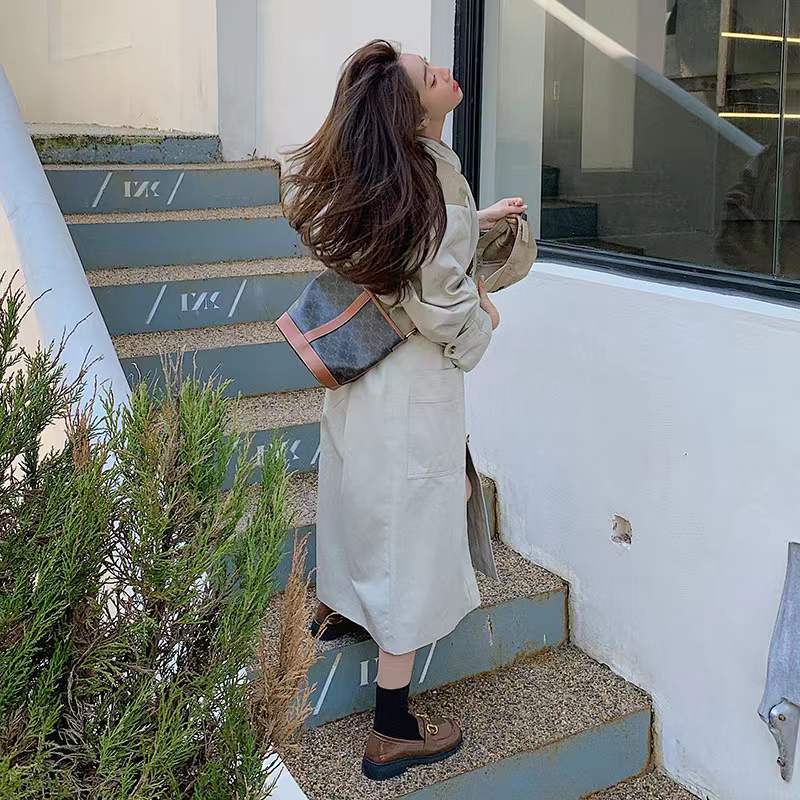 Women Fall New Stand-up Collar Design, Loose, Slim, Casual Temperament, Mid-length Windbreaker Jacket for Women