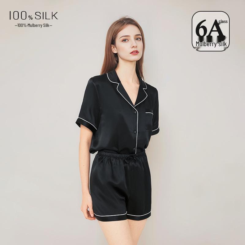 Women's Summer Silk Pajama Set: 100% Mulberry Silk Short Sleeve Luxury Home Wear
