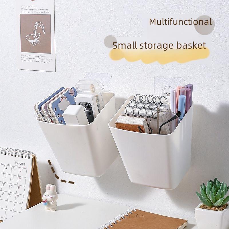 Hängender Schreibtischwagenkorb & Schreibtisch-Organizer für das Wohnheim: Kosmetikwagen, Aufbewahrungsbox, Aufhängerohr, Stifthalter und Aufbewahrungseimer.