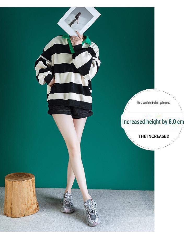 Women's 2024 Spring Fashion Height-Enhancing Breathable Mesh Dad Shoes: Versatile Soft-Soled Thick-Sole Casual Sports Footwear