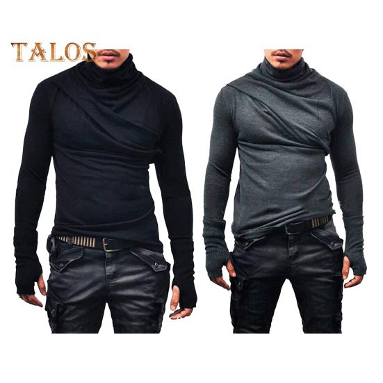 Frühlings- und Herbstoberteil für Herren mit Nackenschutz, hoher Kragen, schmale Passform, dehnbar, plissiert, lange Ärmel, Pullover-Sweatshirt für den Heimsport, Fitnessstudio, Straßenkleidung
