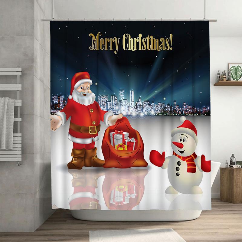 

Tu Christmas Shower Curtain Santa Claus Holiday Festive Bathroom Decor Waterproof Xmas Pattern Fabric Backdrop Holiday Home Deco W60H190(CM)-1 Pcs