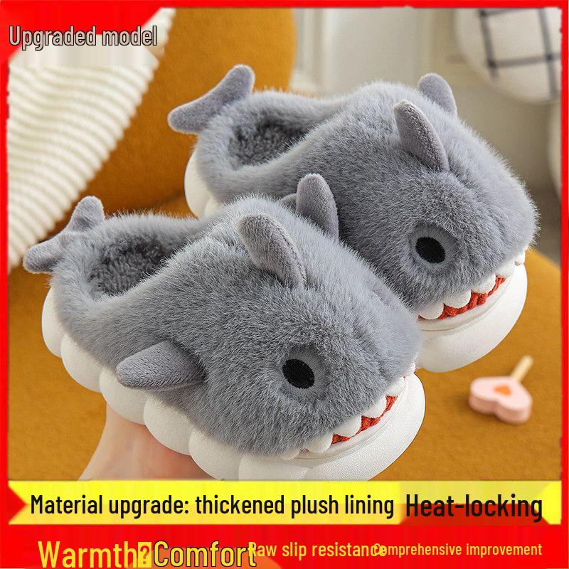 Children's Cartoon Shark Cotton Slippers - Non-Slip, Thick-Soled, Warm, Indoor Shoes for Boys