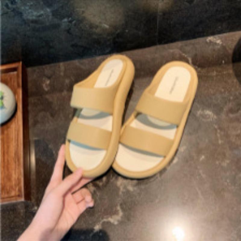 

Summer explosive round head thick bottom wide edge word with thick bottom soft elastic women s cool slippers 40 хакі