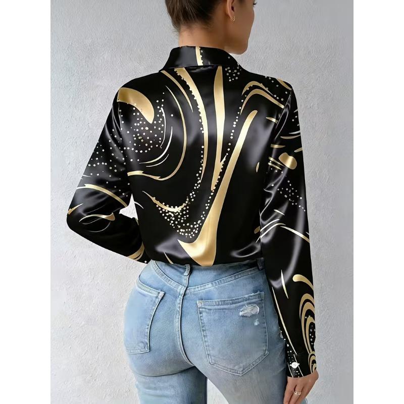 Women Spring Satin Zebra Print Long Sleeve Shirt Elegant Luxury Casual Blouse