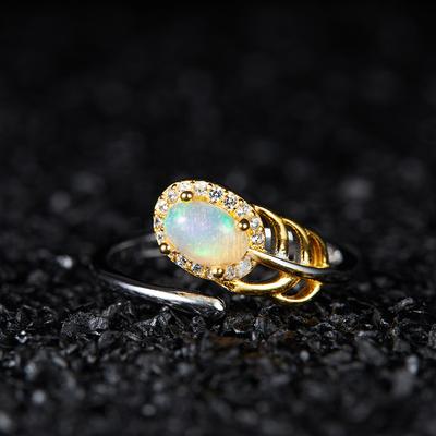 Anello Retrò Argento Sterling 925 Intarsiato Con Opale Naturale Superficie a Uovo Anello Tesoro Colorato Da Donna Luce Lusso Semplice e Versatile