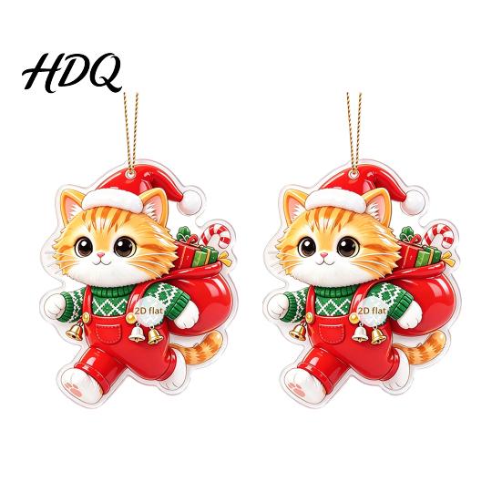 Acrylic Hanging Decor 2 Pcs Christmas Ornament Crystal Snowman Cat Santa Pattern Decoration Celebration Supplies Double Sided 2D Pendant for Holiday
