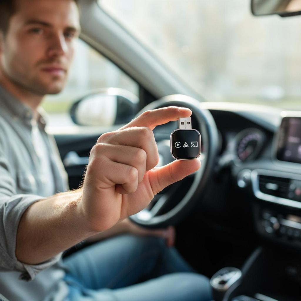 Wireless Car Display Adapter Plug and Play Phone to Car Screen Mirroring for Music Navigation Calls Compatible with Smartphones