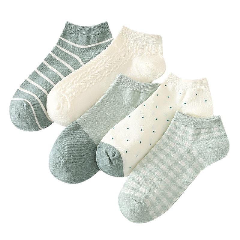 Spring Socks for Women Short Socks Low Waist Shallow Mouth Women's Socks Breathable and Sweat Absorbing Striped Collegiate Style Women's Boat Socks