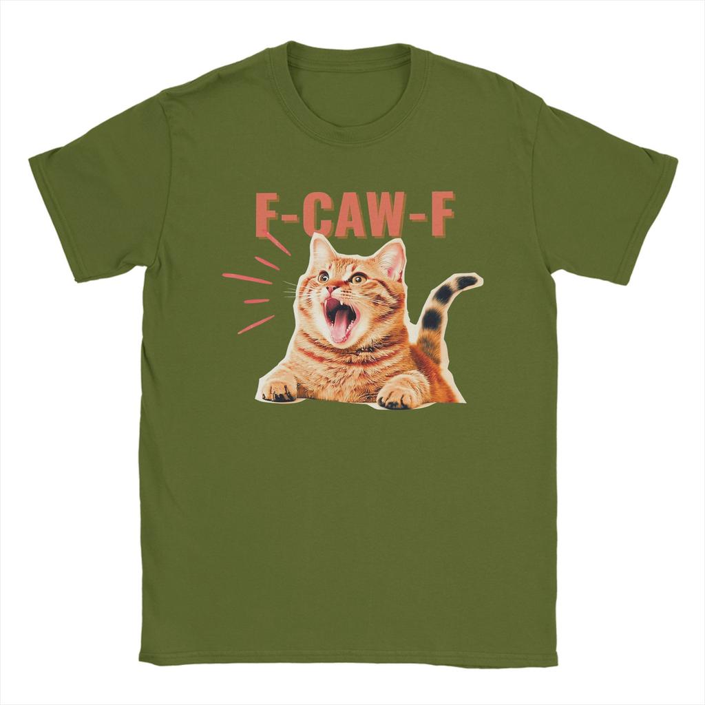 Vintage Funny F-Caw-F Cat Meme T-Shirts Men Round Neck Pure Cotton T Shirt Short Sleeve Tees Original Clothing
