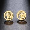 Women's Titanium Steel Tree of Life Dangle Earrings - 18K Gold, European & American Fashion Jewelry.