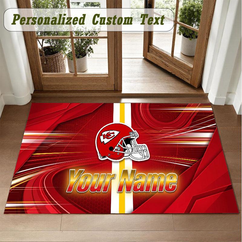 Crystal Velvet Square Rug Custom NameKansas City Chiefs Pattern Non Slip Home Floor Decor Rug