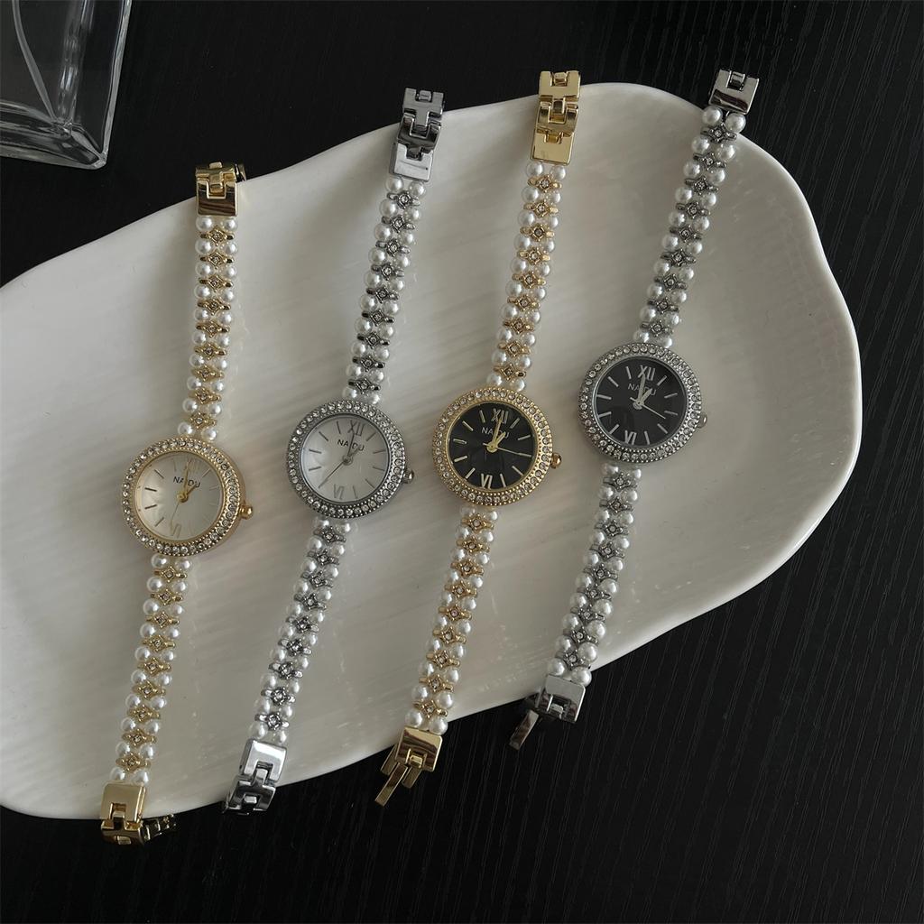 Naidu Diamond-Encrusted Watch Women'S Exquisite Small Fragrant Style High-Value Pearl Bracelet Watch Quartz Small Dial
