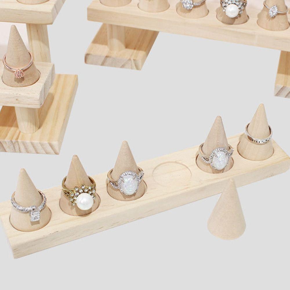 Retro Finger Rings Holder Decorative Ring Storage Rack Wood Cone Ring Display Stand  Key