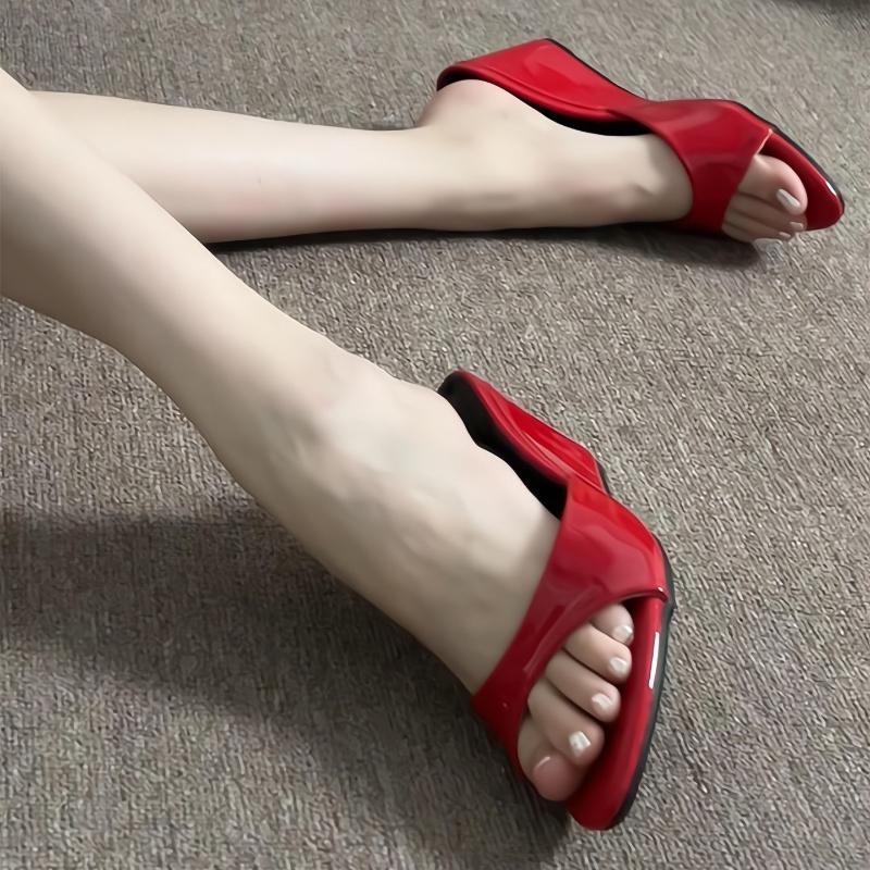 Summer Wedges Heel Women Slippers Comfort Open Toe Slip On Pumps Ladies Outdoor Patent Leather Daily Wear Party Dress Slides
