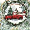 Vintage Red Truck Christmas Tin Sign, Snowman Winter Wall Art, Merry Christmas Metal Decor