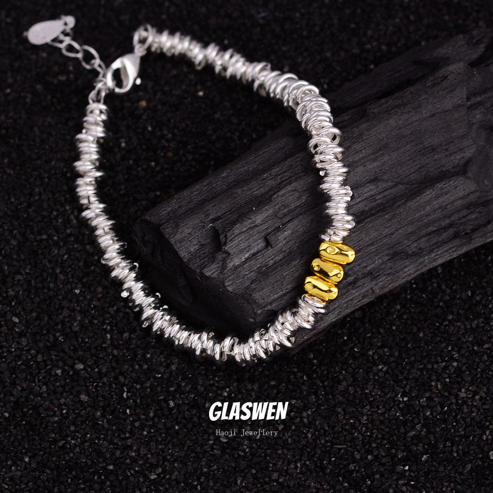 

Broken Silver Triangle Gold Bean Cheese Electroplated Beaded Bracelet Women S High-End Accessories Jewelry