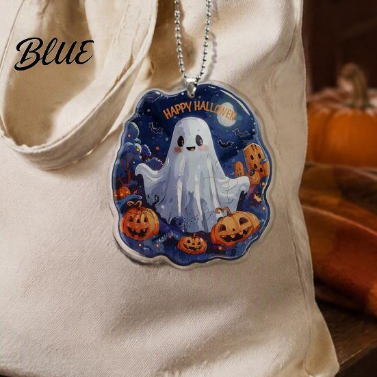 Decorative Car Rearview Mirror Pendants Halloween Ghost Keychain, Spooky Pumpkin Keyring Pendant, Durable Double Sided Printed Charms Cute Heart