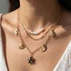 3pcs Ceramic Starfish Pendant Necklace for Women Metal Shell Conch Multi-Layered Clavicle Chain Summer Vacation Travel Jewelry
