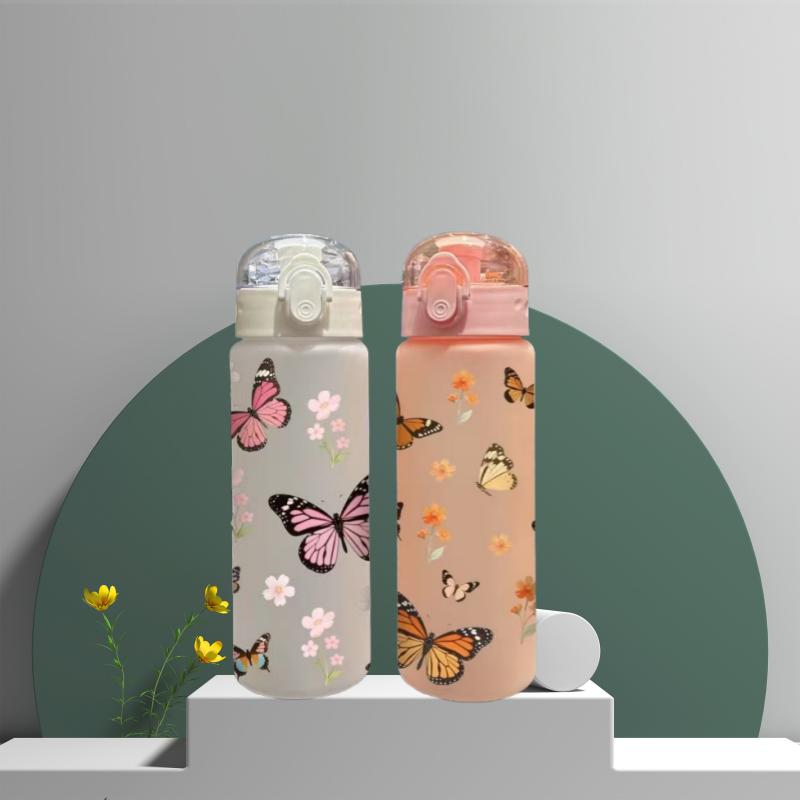 780ML 3D Printed Water Bottle with Butterfly Print Sports Water Bottle | Leak-Proof Flip Lid All-Over Design Gym Cup,PVC-Free
