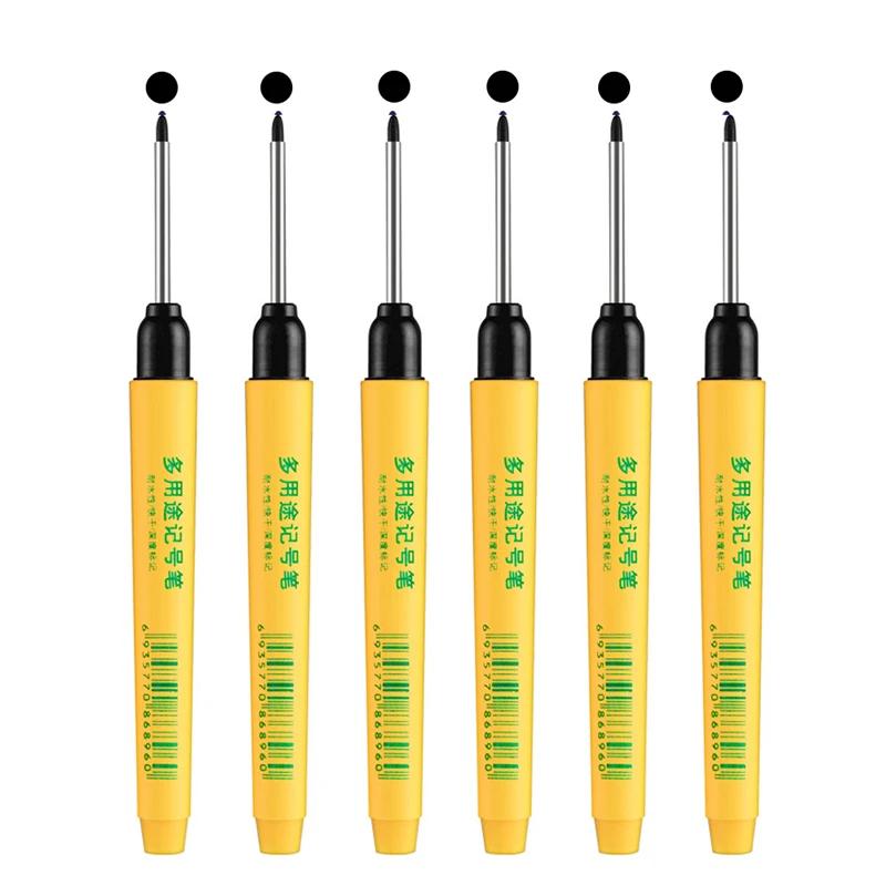 6pcs/set 33mm Red/Blue/Black Long Head Marking Pen Woodworking Decoration Deep Hole Waterproof Pen Multipurpose Marking Tool