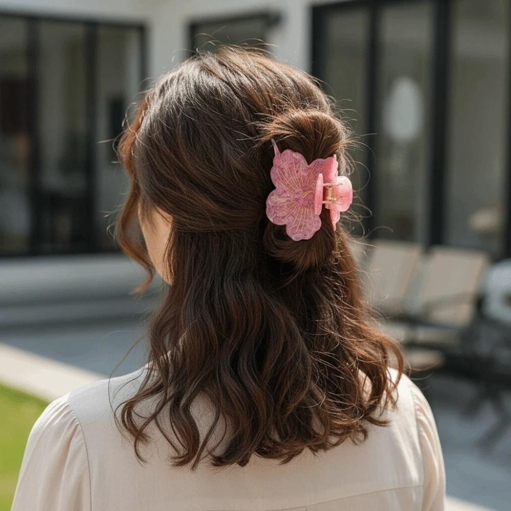 Japanese Style Peach Blossom Shark Clip Waterproof Flower Hairgrips  Ponytail Holder
