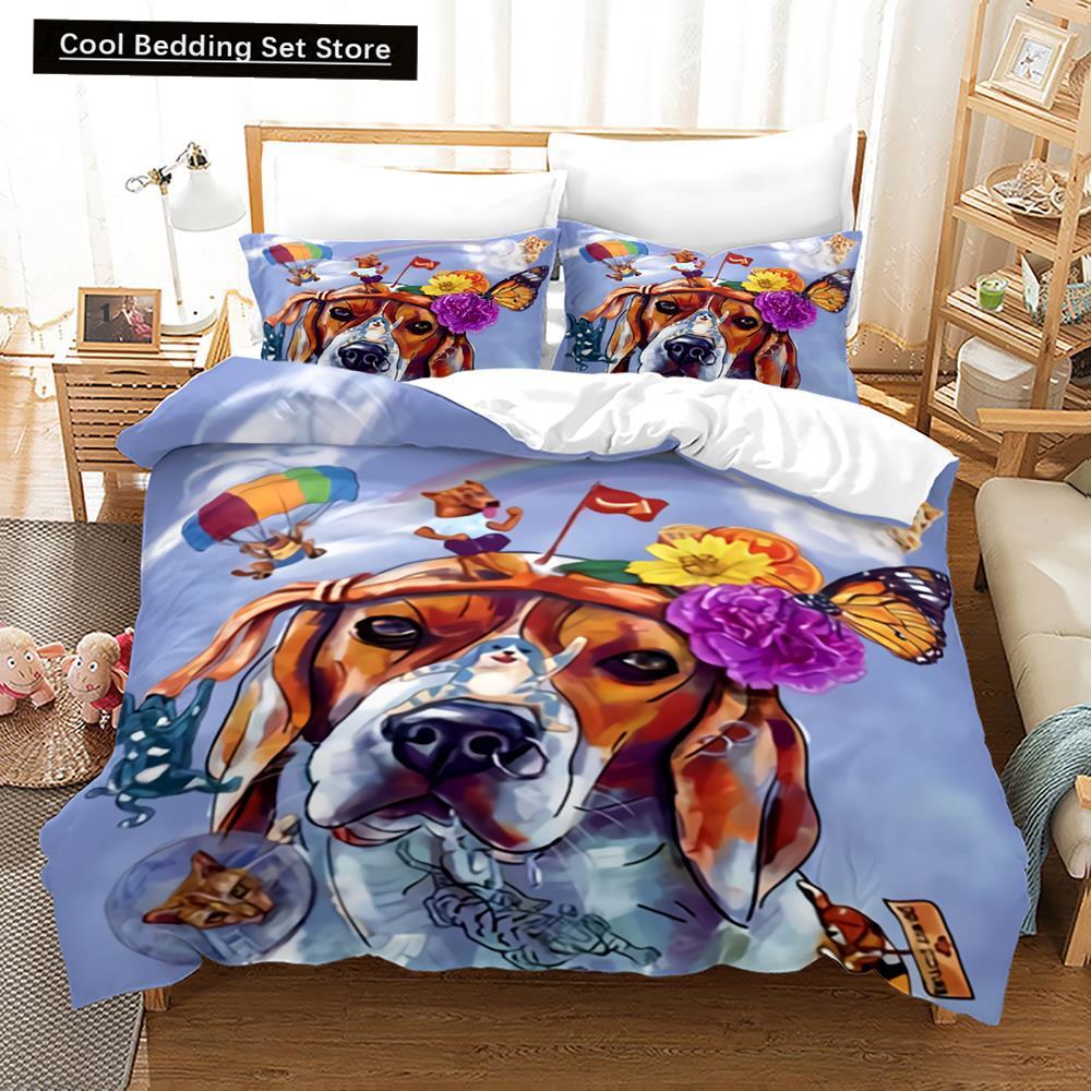 Cartoon Dog King Queen Duvet Cover Lovely Illustrated Pet Puppy bedding set  Animal Quilt Cover 2/3pcs Polyester Comforter Cover
