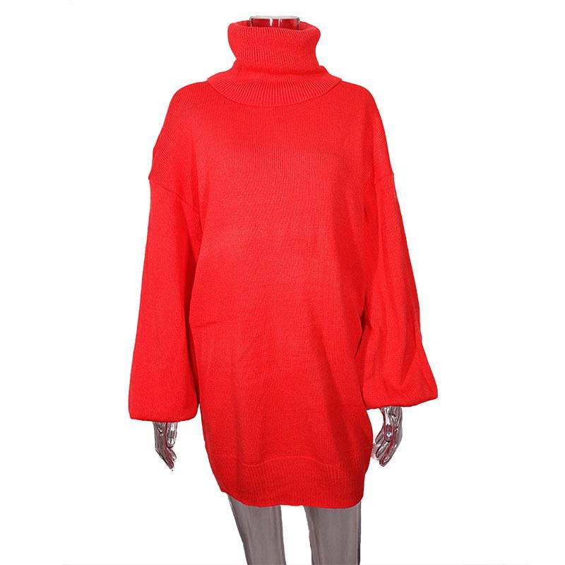 Women's High Neck Knit Pullover Dress - Autumn Winter, Long Sleeve, Loose Wool